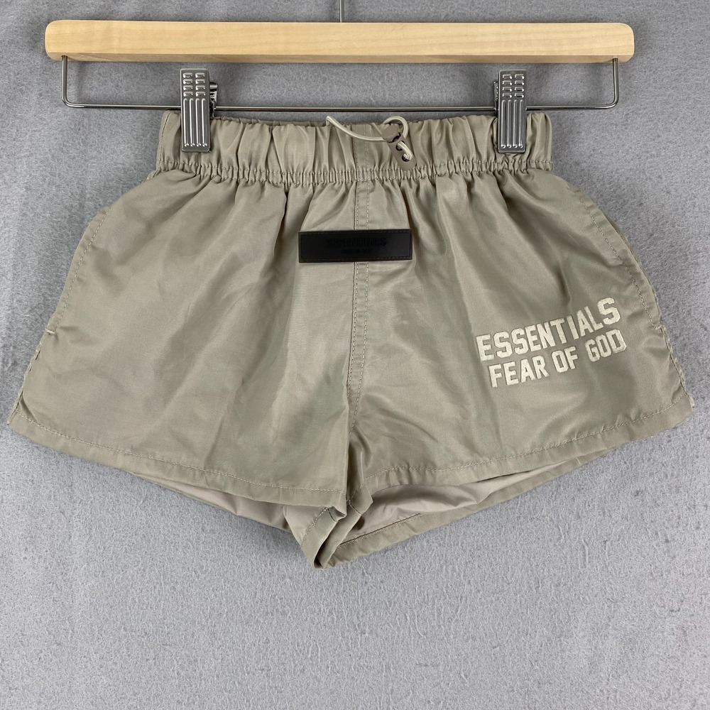 Fear of God Essentials Youth Taupe Shorts 4/5 lined Logo pull on